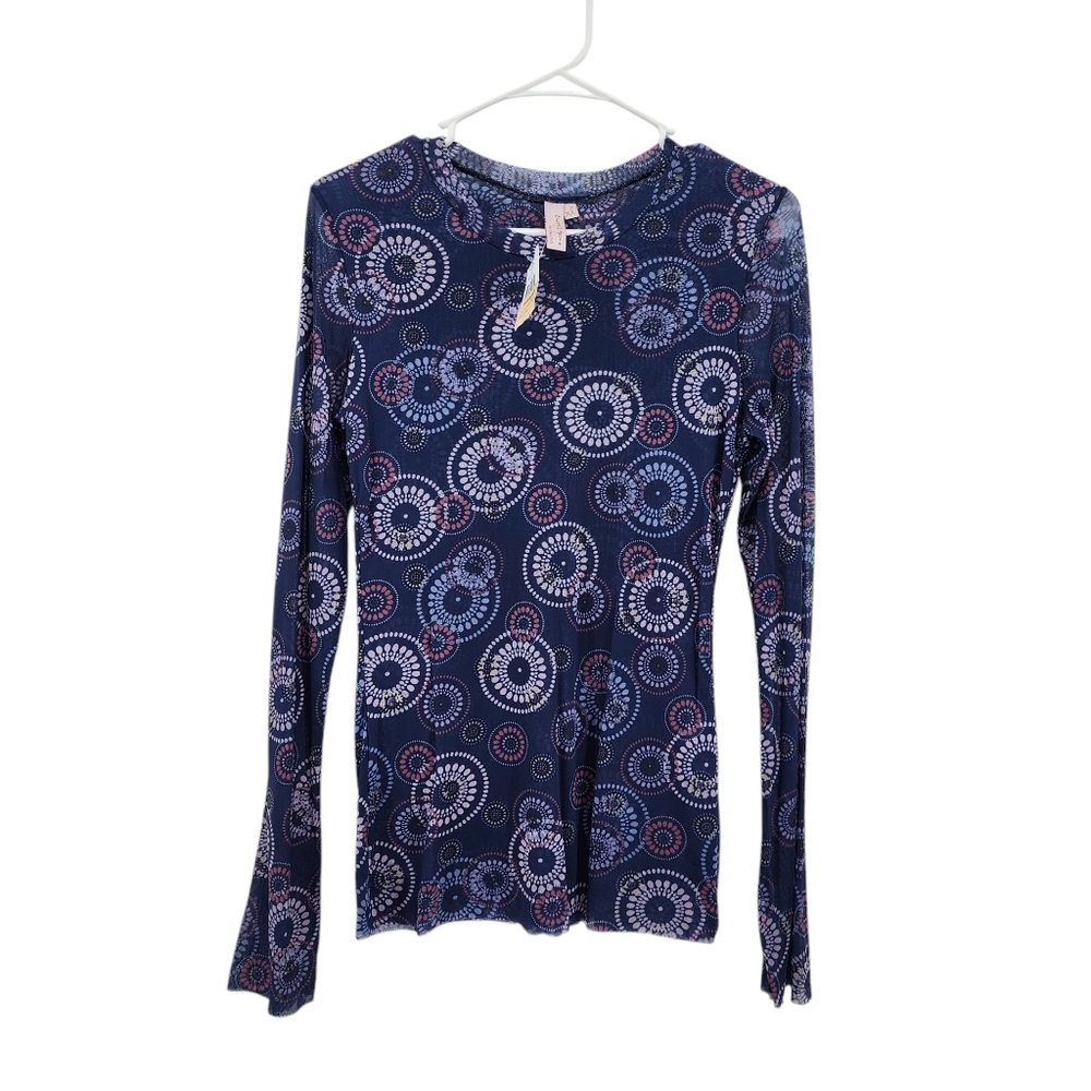 Sweet Pea Women's Mesh Geometric Print Long Sleeves Fitted Y2K Artsy Top - XL